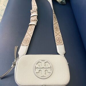 Tory Burch White Crossbody Bag with Tan Strap